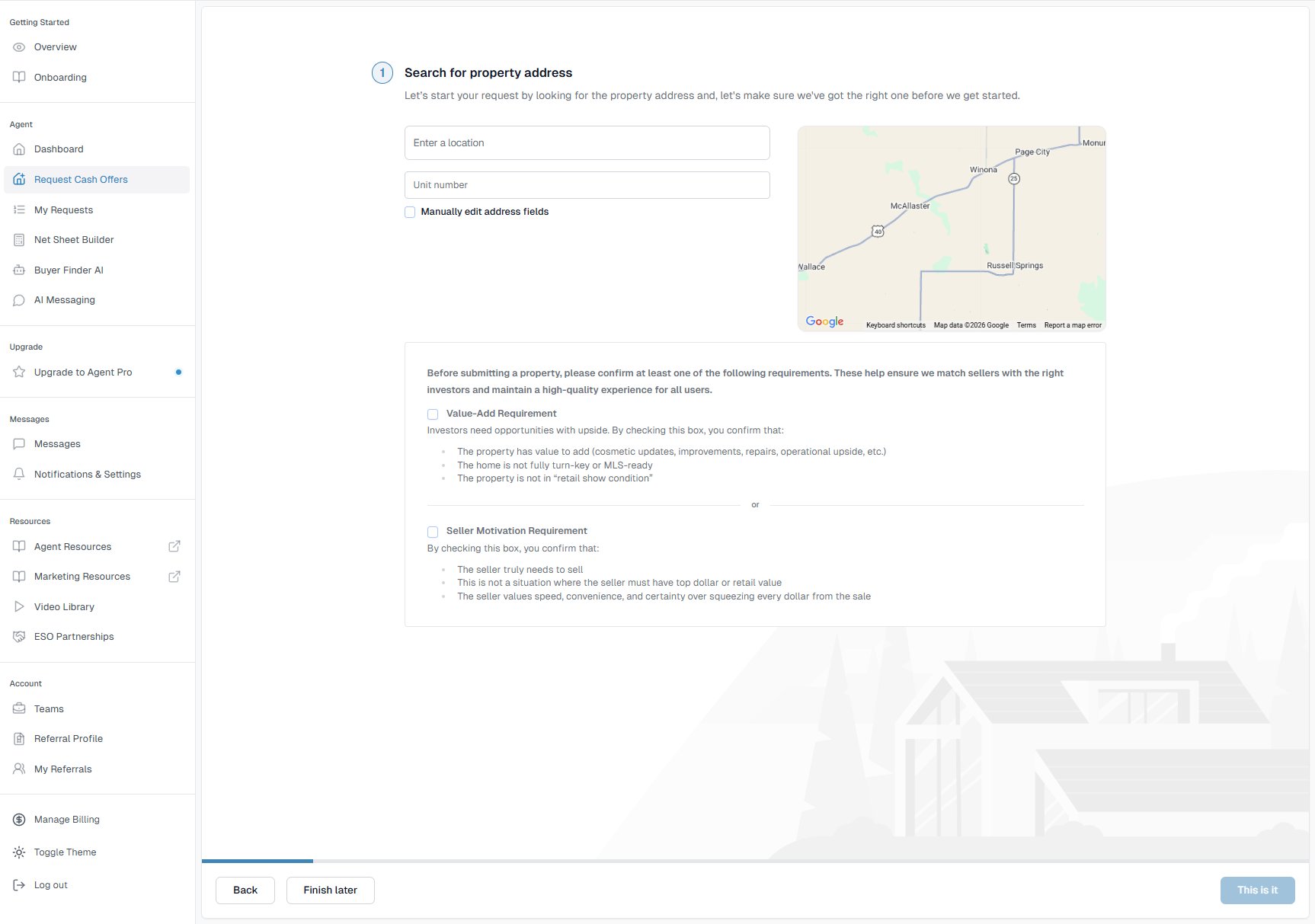 Agent-side Request Cash Offers flow