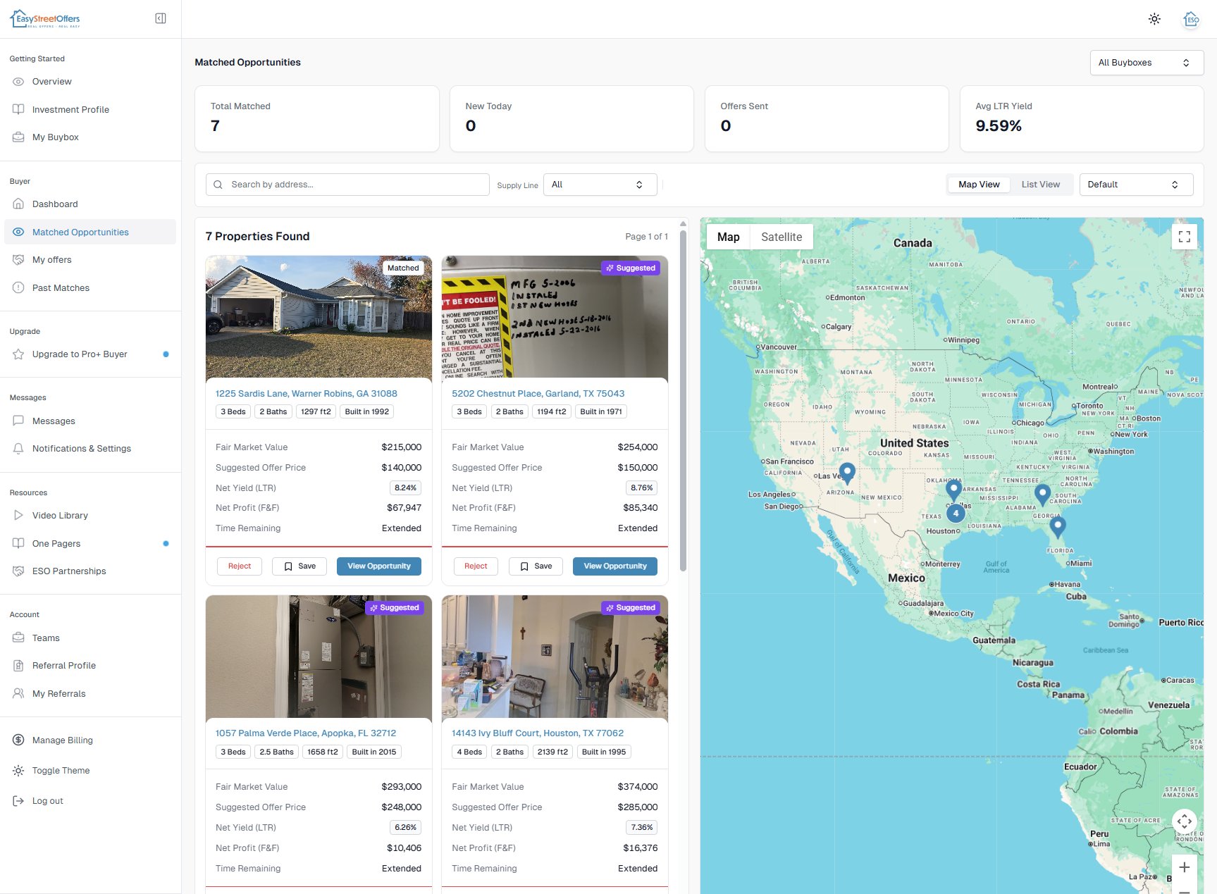 Easy Street Offers — Matched Opportunities dashboard