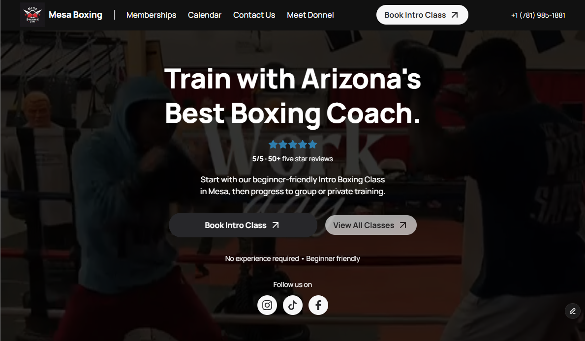 Mesa Boxing website homepage